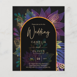 Flyer Noir Peacock Jewel Tones Boda Floral