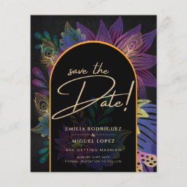 Flyer Noir Peacock Jewel Tones Boda Floral