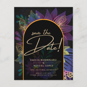 Flyer Noir Peacock Jewel Tones Boda Floral
