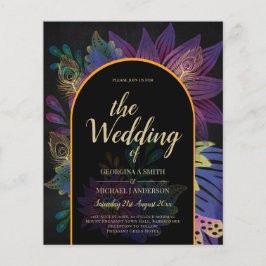 Flyer Noir Peacock Jewel Tones Boda Floral