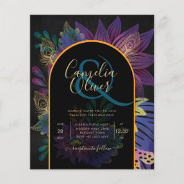 Flyer Noir Peacock Jewel Tones Boda Floral
