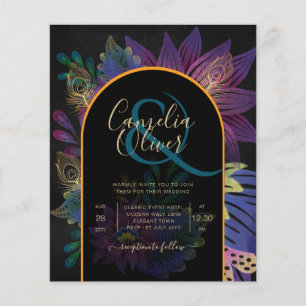 Flyer Noir Peacock Jewel Tones Boda Floral