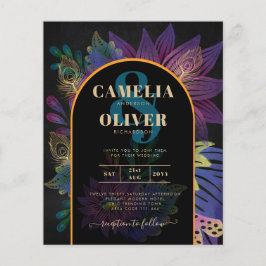 Flyer Noir Peacock Jewel Tones Boda Floral