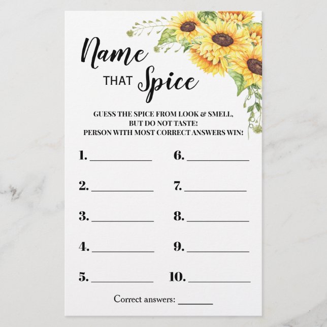 Flyer Nombran girasoles la tarjeta de juego Spice Bridal (Frente)