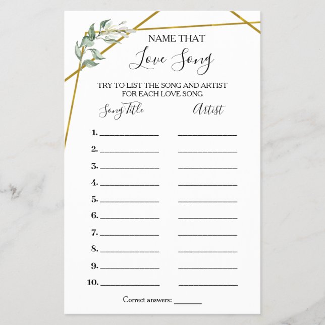 Flyer Nombrar esa tarjeta de juego Song Shower Greenery  (Frente)