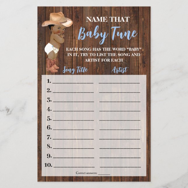 Flyer Nombrar la tarjeta de juego Baby Tune AA Cowboy Sh (Frente)