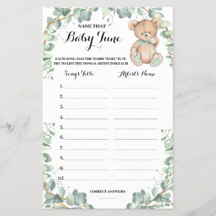 Flyer Nombrar la tarjeta de juego Baby Tune Bear Greener