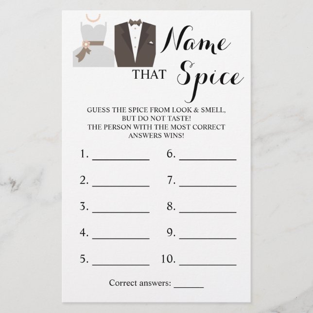 Flyer Nombrar la tarjeta de juego Spice Bride y Groom (Frente)