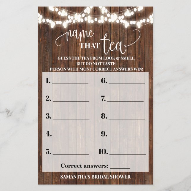 Flyer Nombrar la tarjeta de juego Tea Western Bridal Sho (Frente)