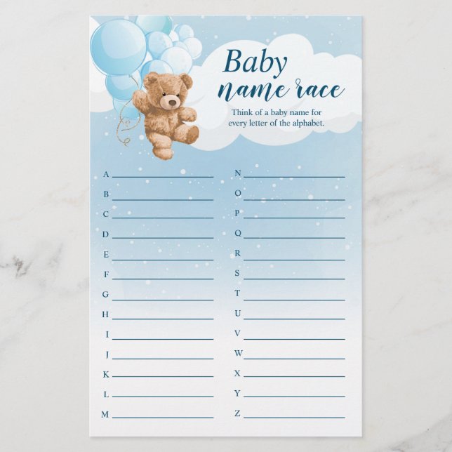 Flyer Nombre de alfabeto bebé Race Blue Bear Juego de Ba (Frente)