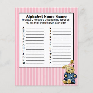 Flyer Nombre de alfabeto de Baby Shower BINGO Juego Bunn
