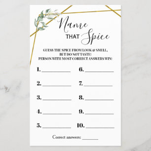 Flyer Nombre de la tarjeta de juego Spice Greenery Gold 