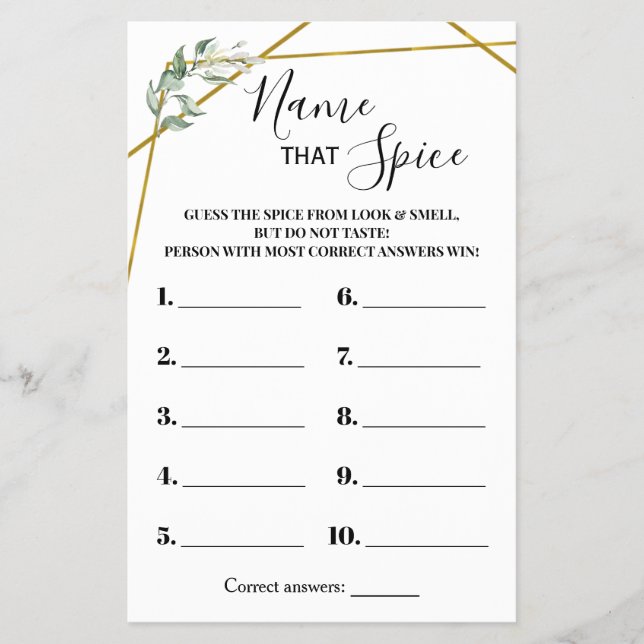 Flyer Nombre de la tarjeta de juego Spice Greenery Gold  (Frente)