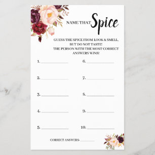 Flyer Nombre de la tarjeta de juego Spice Marsala Bridal
