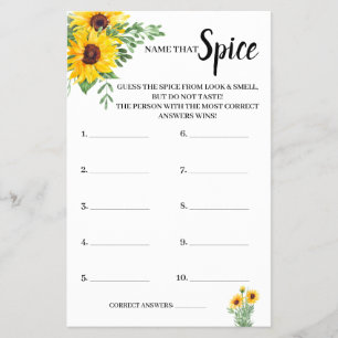 Flyer Nombre de la tarjeta de juego Spice Sunflowers Bri