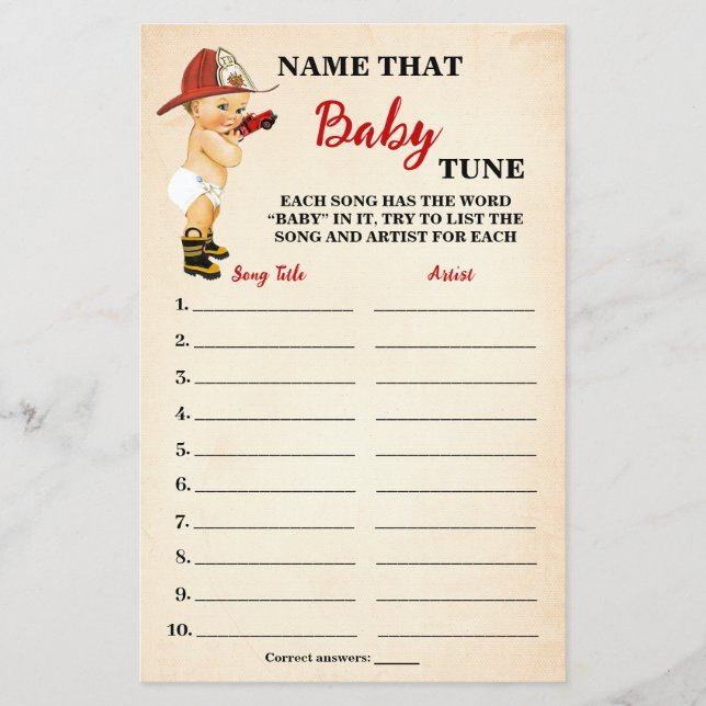 Flyer Nombre del bombero Baby Tune Tarjeta de Juego Baby (Frente)