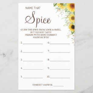 Flyer Nombre del girasol que tarjeta de juego Spice Brid