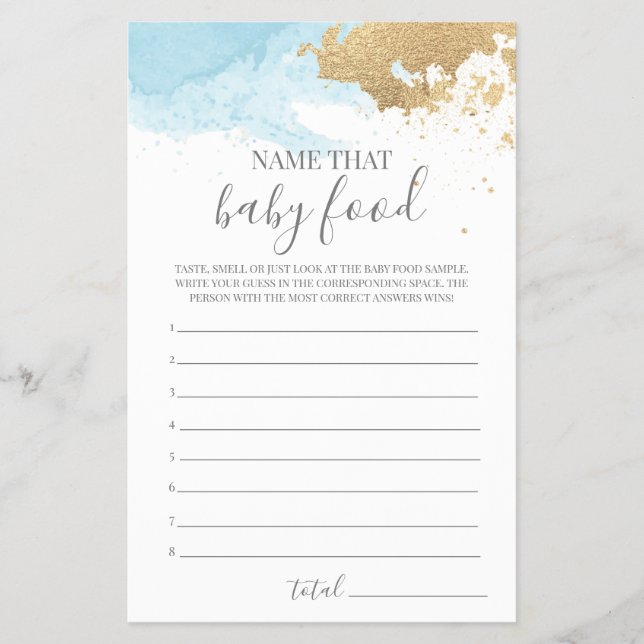 Flyer Nombre del juego de Baby Shower de Baby Food (Frente)