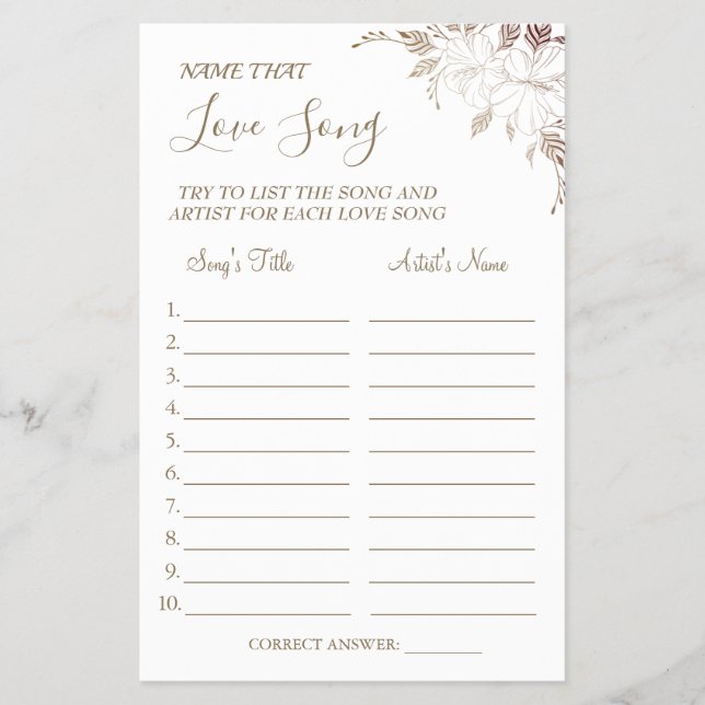 Flyer Nombre floral que ama la tarjeta de juego de ducha (Frente)