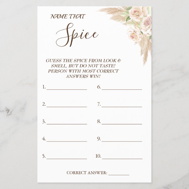 Flyer Nombre floral que tarjeta de juego Spice Bridal pa (Frente)