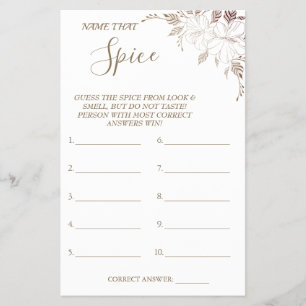 Flyer Nombre floral que tarjeta de juego Spice Bridal pa