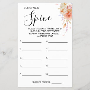 Flyer Nombre floral que tarjeta de juego Spice Bridal pa