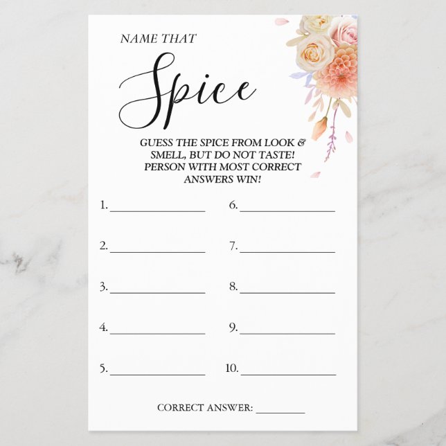 Flyer Nombre floral que tarjeta de juego Spice Bridal pa (Frente)