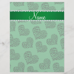 Flyer Nombre personalizado corazones de leopardo verde