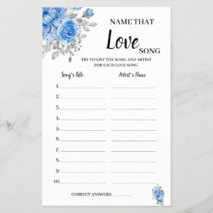 Flyer Nombre que ama la canción Flores azules ducha tarj