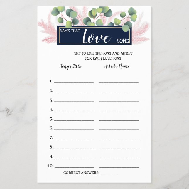 Flyer Nombre que ama la canción Pampas Tarjeta de juego  (Frente)