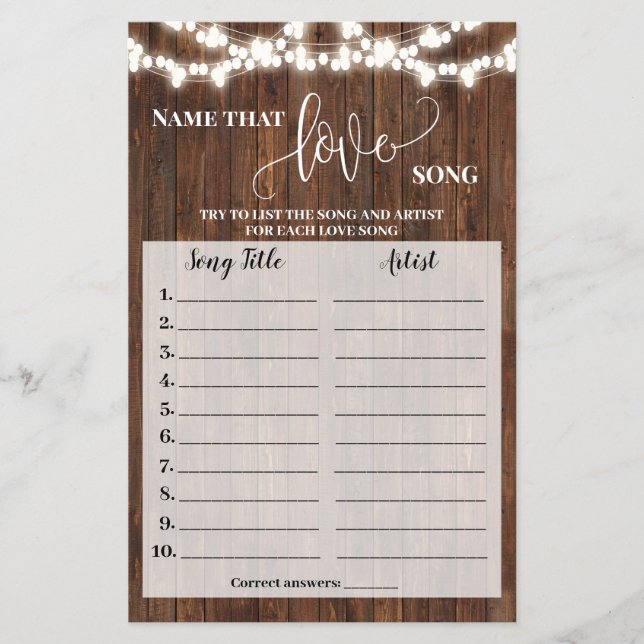 Flyer Nombre que ama la canción Shower Western Game Card (Frente)