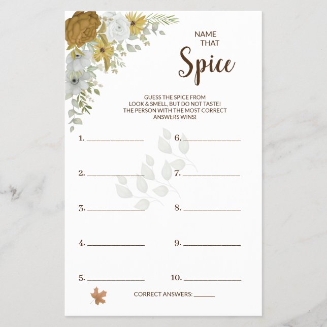 Flyer Nombre que Spice Boho Autumn BridalShower Game Car (Frente)