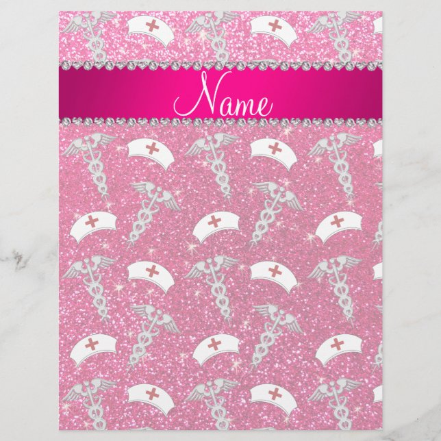 Flyer Nombre rosa purpurina rosa enfermero gorras de med (Frente)