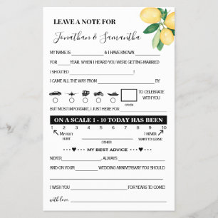Flyer Nota de Lemons para tarjeta de juego de actividad