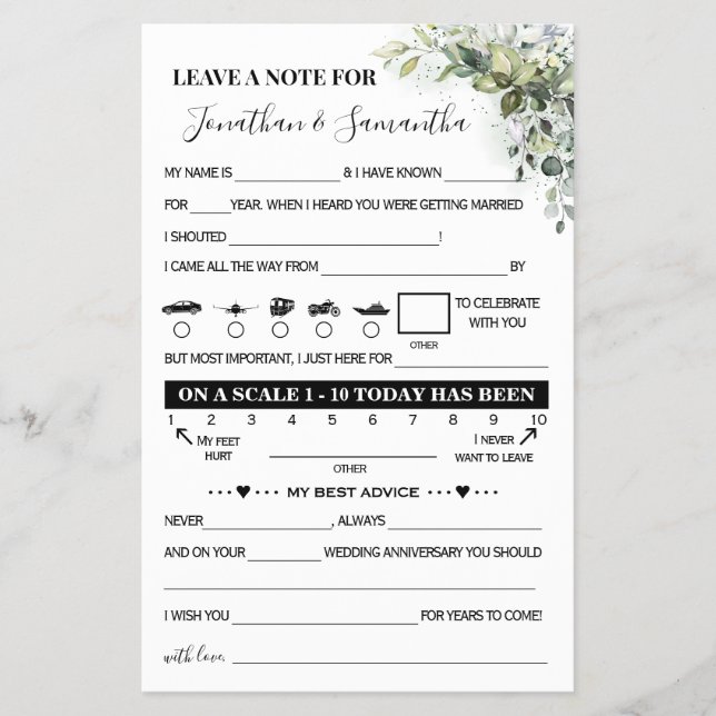 Flyer Nota Eucalyptus para tarjeta de recepción de matri (Frente)