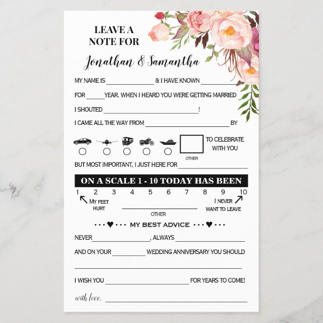 Flyer Nota rosa para la tarjeta de recepción de matrimon (Frente)