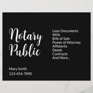 Flyer Notario público Black White Name Business Services