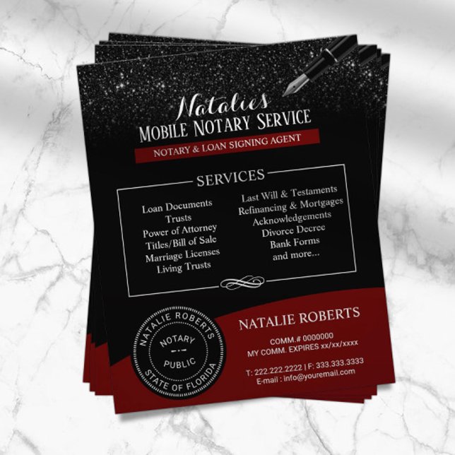 Flyer Notario sello público moderno Purpurina rojo y neg (Subido por el creador)