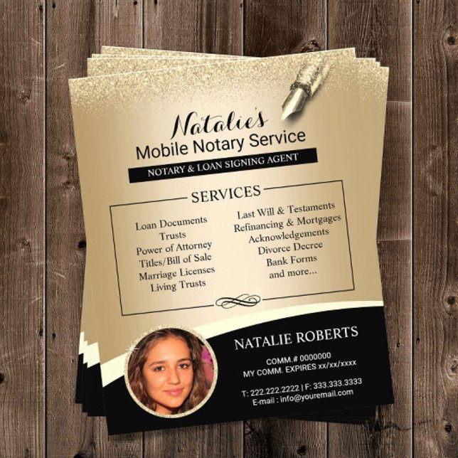 Flyer Notary Loan Siging Agent Black & Gold Photo (Subido por el creador)