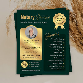 Flyer Notary Loan Siging Agent Green & Gold Logo Photo
