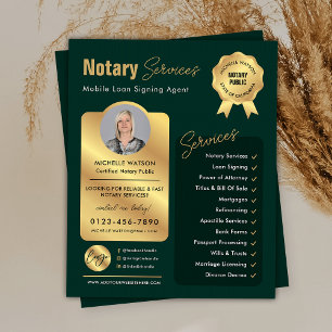 Flyer Notary Loan Siging Agent Green & Gold Logo Photo