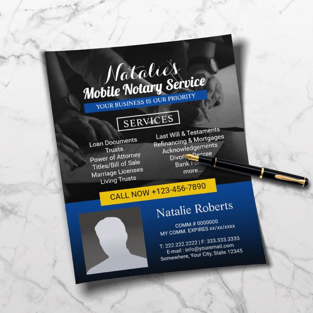 Flyer Notary Loan Siging Agent Modern Blue Photo (Subido por el creador)