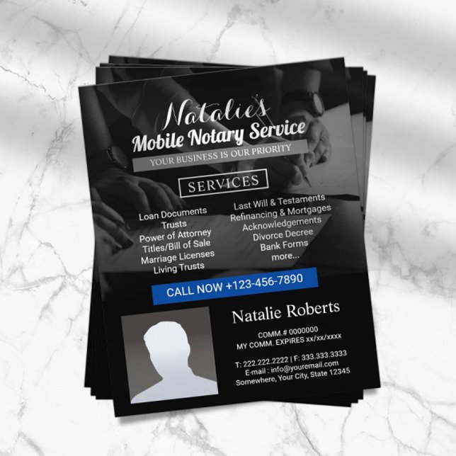 Flyer Notary Loan Signing Agent Modern Black Photo (Subido por el creador)
