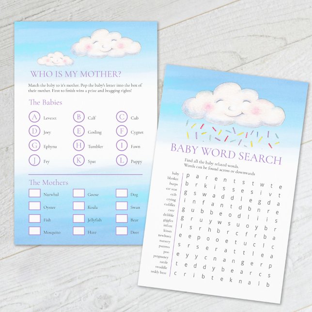 Flyer Nubes de ducha bebé palabra búsqueda juego de jueg (Subido por el creador)