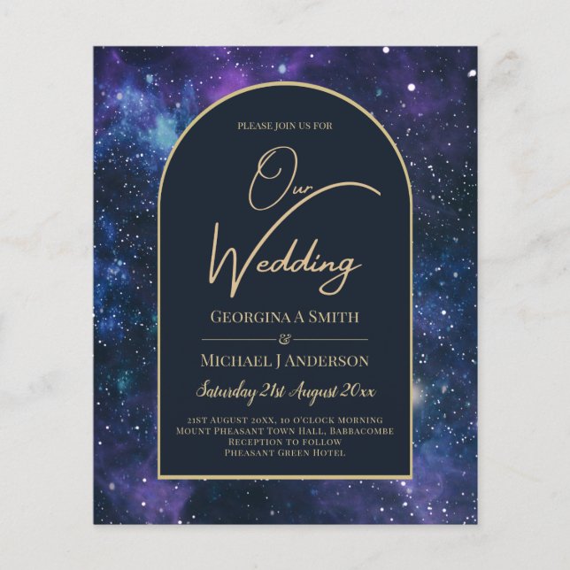 Flyer NUDGET Starry Night Purple Blue Wedding INVITE (Frente)