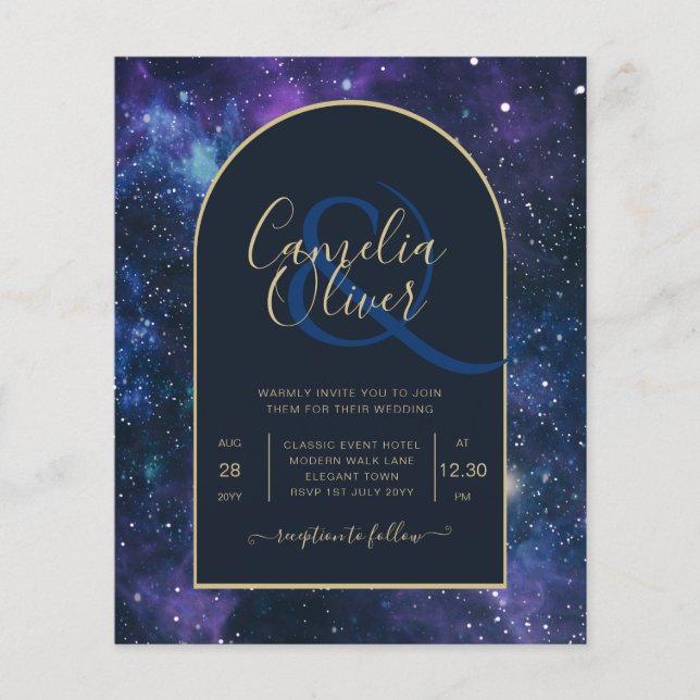 Flyer NUDGET Starry Night Purple Blue Wedding INVITE (Frente)
