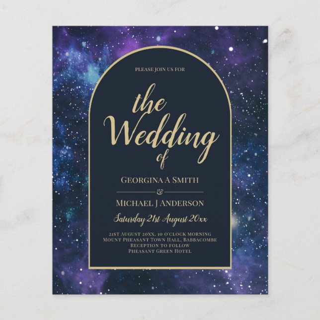 Flyer NUDGET Starry Night Purple Blue Wedding INVITE (Frente)