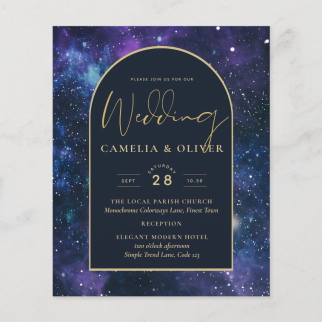 Flyer NUDGET Starry Night Purple Blue Wedding INVITE (Frente)