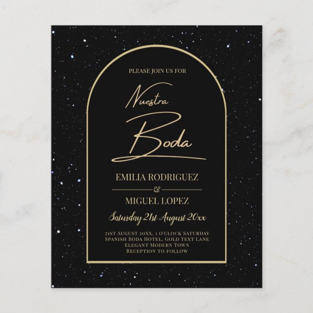 Flyer NUESTRA BODA BLACK GOLD Starry Night INVITE (Frente)