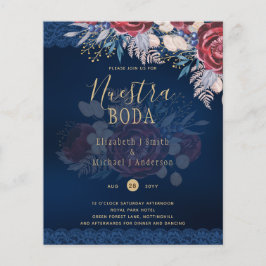 Flyer Nuestra Boda Burgundy Blue Floral Lace INVITE